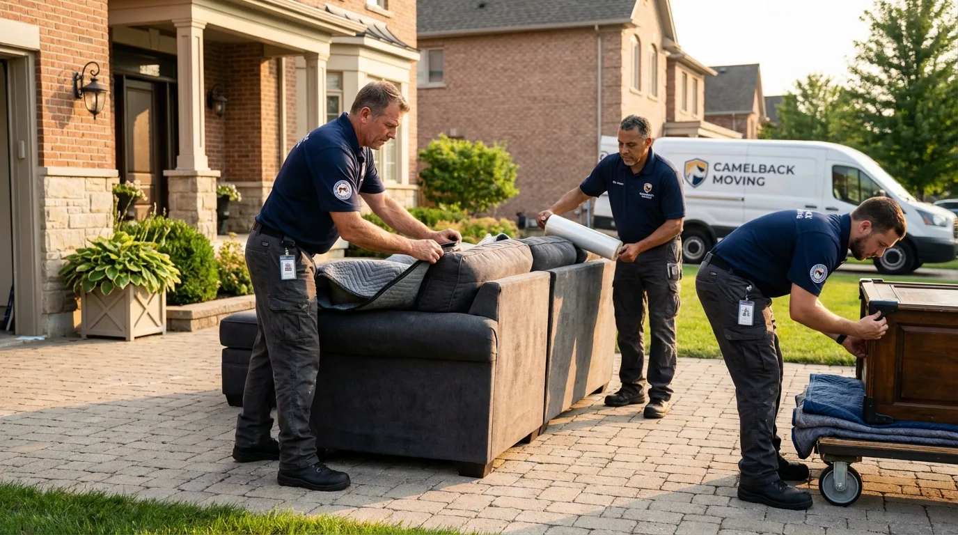 Large estate moving crew wrapping furniture in Grand Prairie, TX