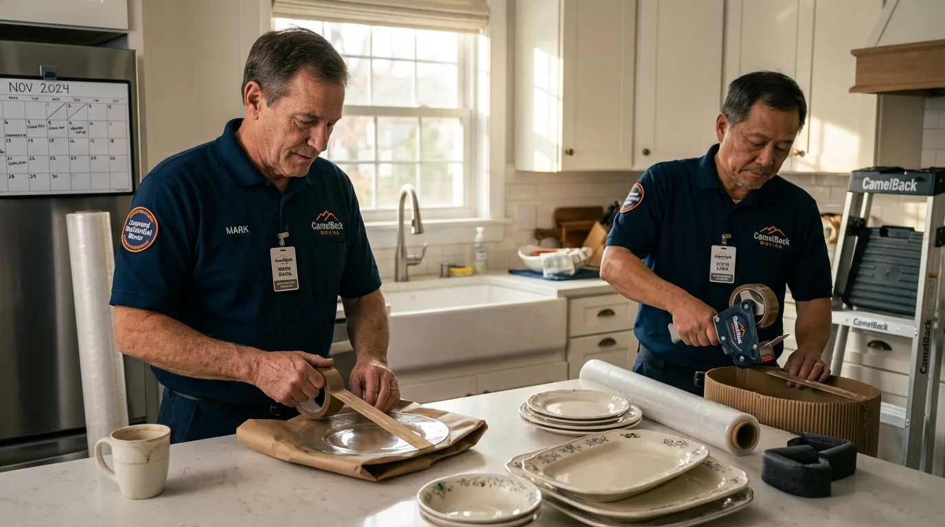 Professional crew packing kitchen dishware in Grand Prairie, TX