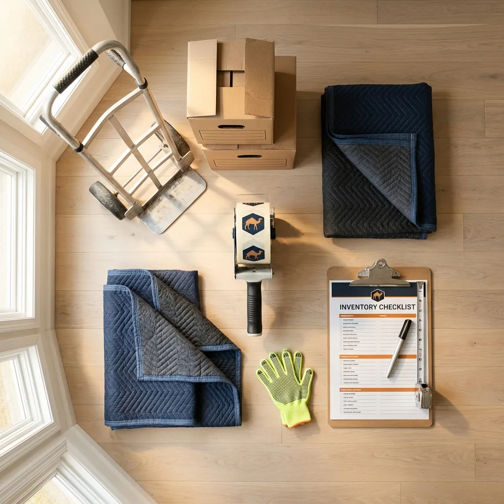 Professional moving supplies and packing materials layout for Grand Prairie residential relocations
